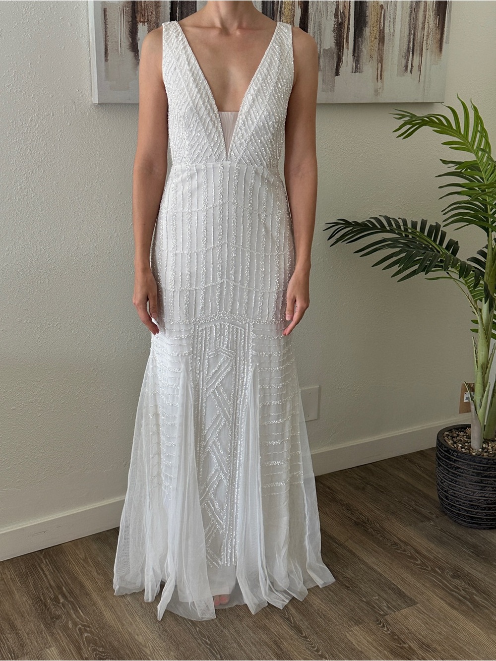 Wedding Dress Beaded V-Neck Women’s Dress Size S